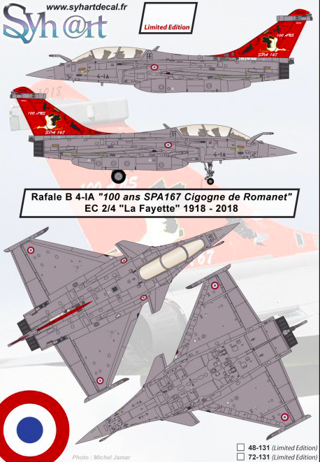 1:72 Rafale B 4-IA 100 ans SPA167 - Cigogne de Romanet EC 2/4 La Fayette 2018 - (Limited 300pc)