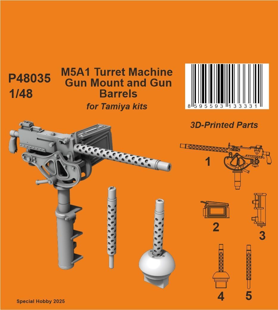 1:48 M5A1 Turret Machine Gun Mount and Gun Barrels 