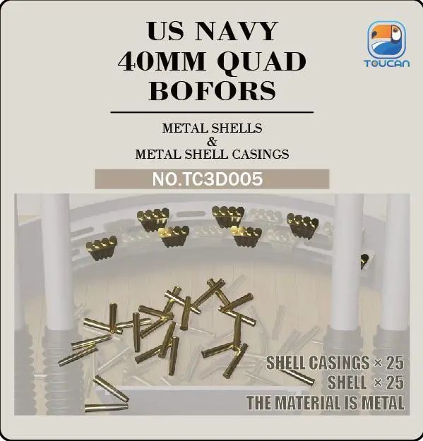 1:35 US Navy WWII 40 mm Quad Bofors - Metal Shells & Metal Shell Casings (25 + 25 pcs)