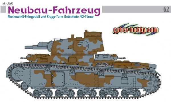 1:35 Neubau-Fahrzeug Rheinmetall-Fahrgestell und Krupp-Turm Geanderte MG-Turme