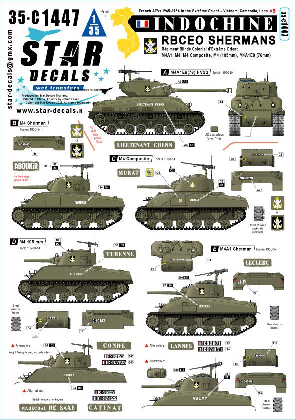1:35 Indochine Part 9 - R.B.C.E.O. Shermans. M4, MA1, M4 Composite, M4(105mm), M4A1E8(76mm)