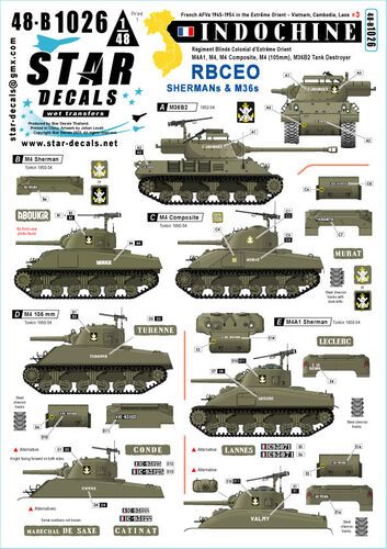 1:48 Indochine Part 3 - R.B.C.E.O. Shermans and M36s. M4, MA1, M4 Composite, M4(105mm), M36B2 Tank Destroyer.