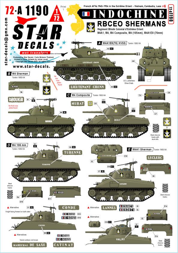 1:72 Indochine Part 6 - R.B.C.E.O. Shermans. M4, MA1, M4 Composite, M4(105mm), M4A1E8(76mm)