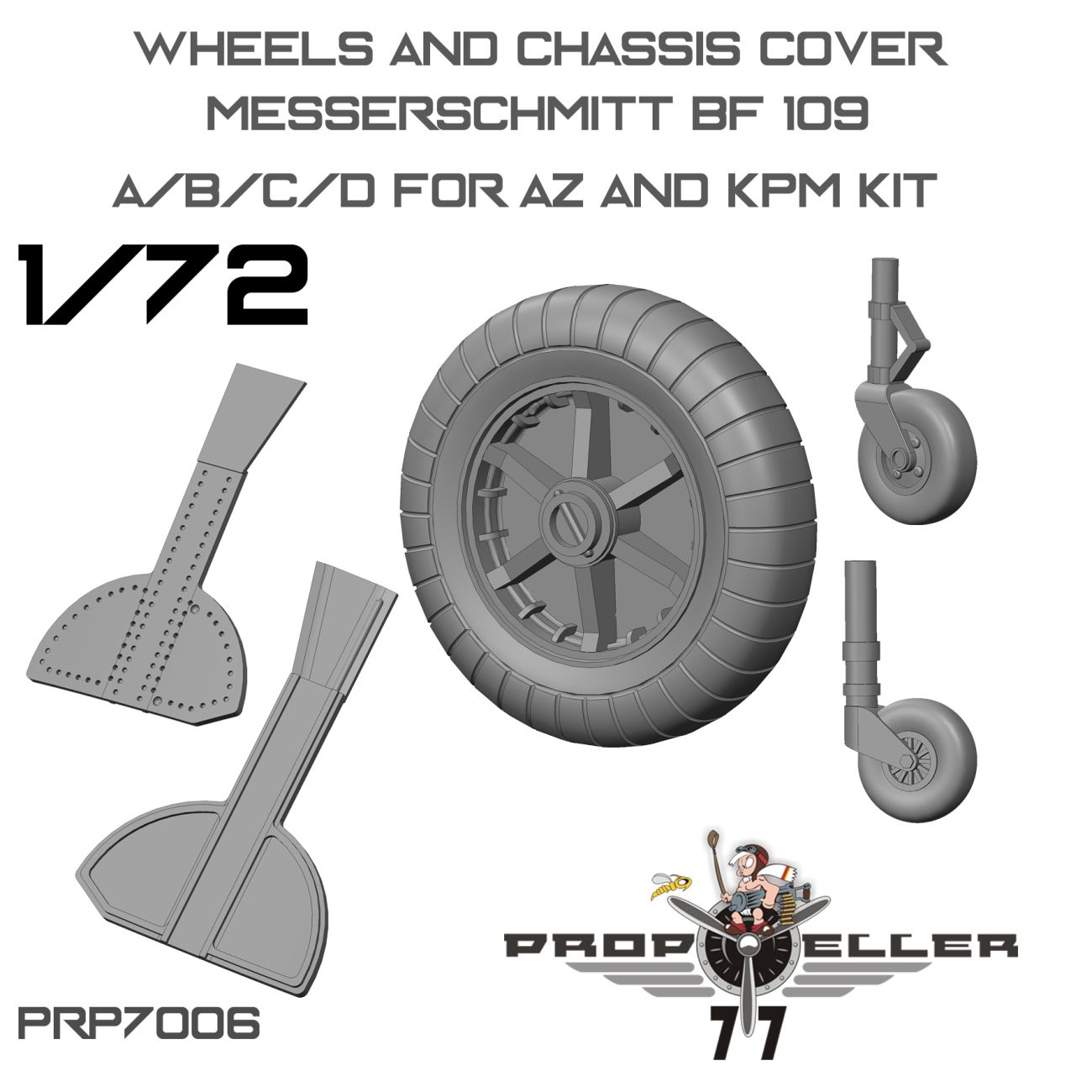 1:72 Wheels and Chassis cover Messerschmitt Bf 109 A/B/C/D for AZ and KPM kit
