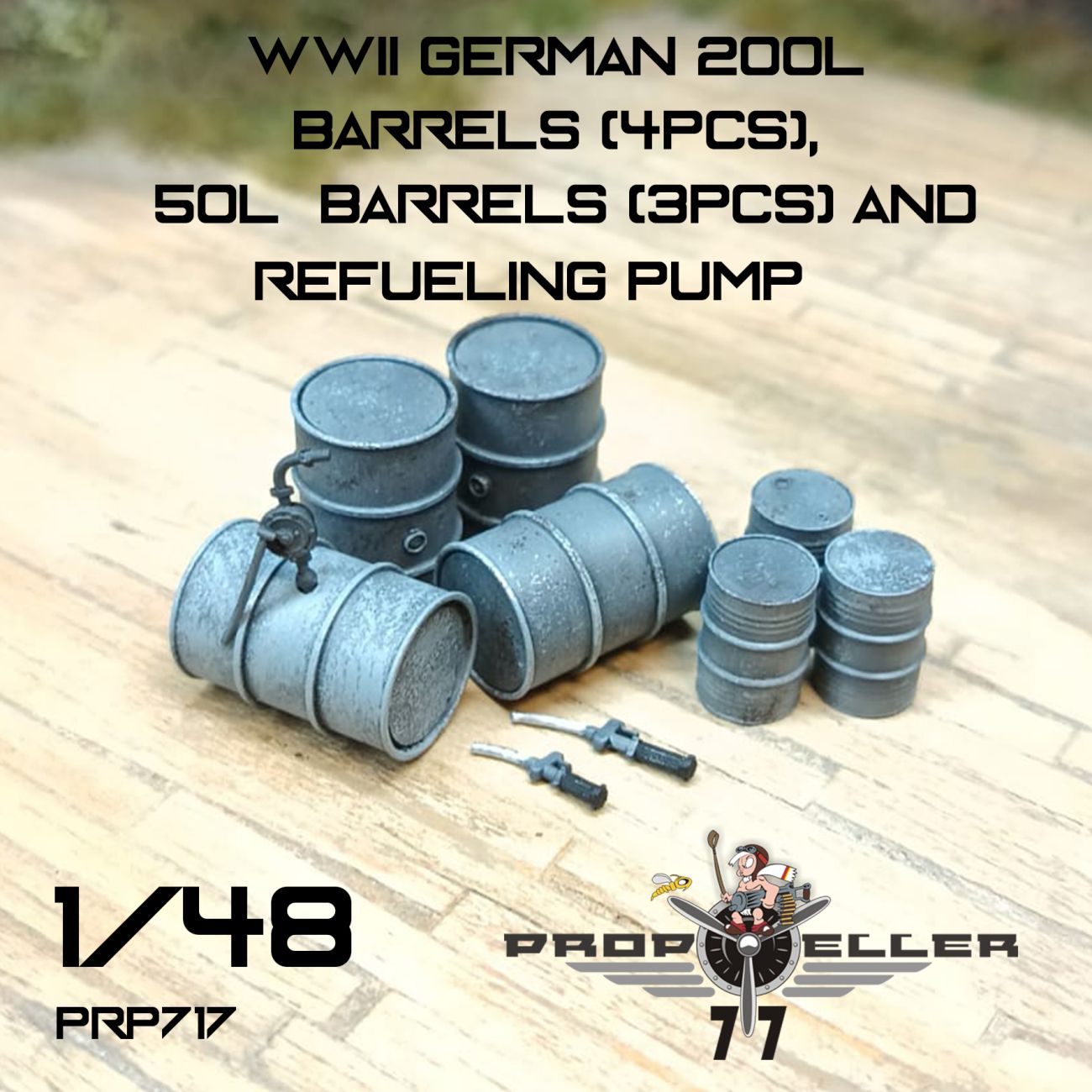 1:48 SET WWII German 200l barrels (4pcs), 50l barrels (3pcs) and refueling pump
