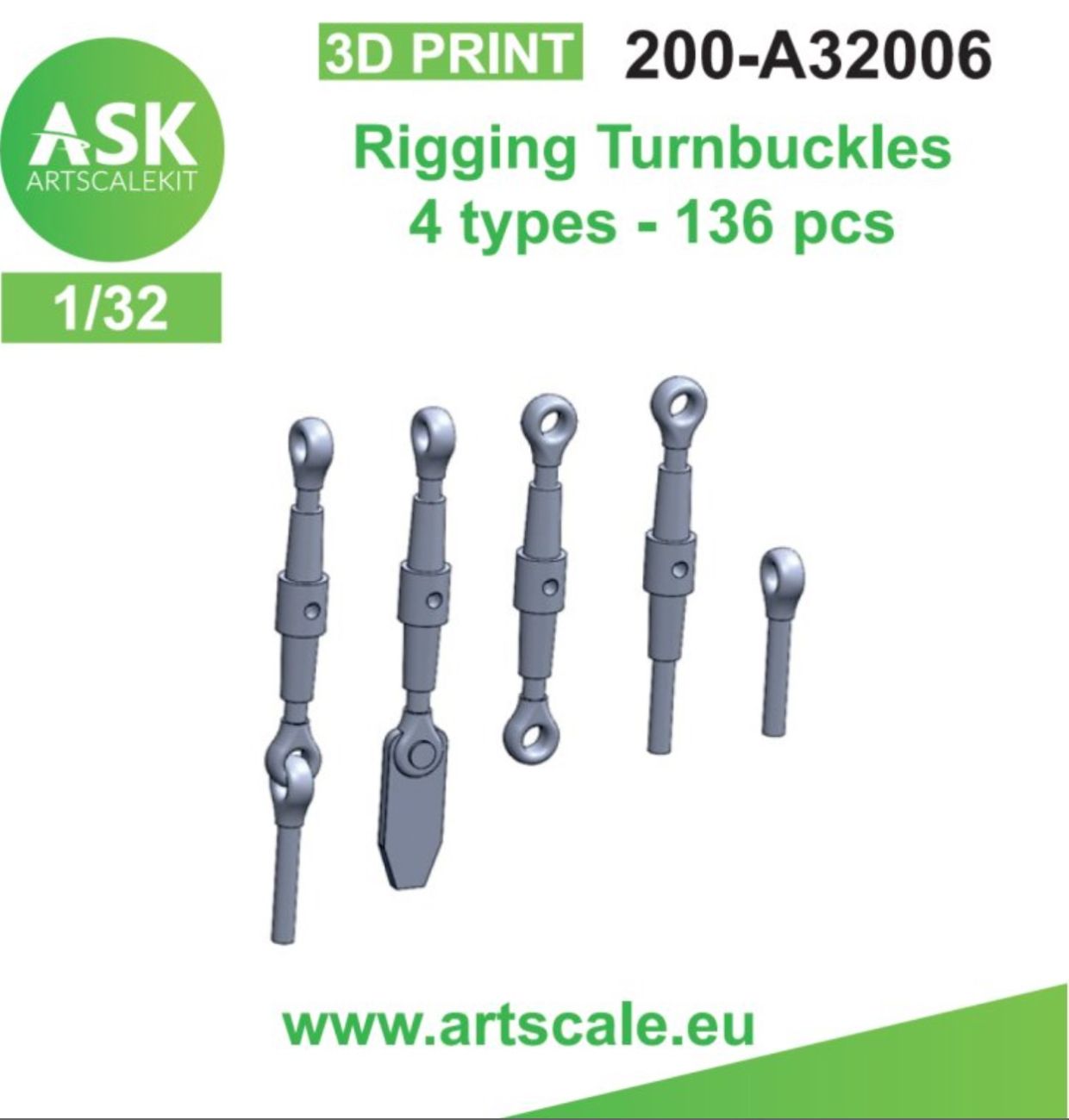 1:32 Rigging Turnbuckles - 4 types, 136 pc.