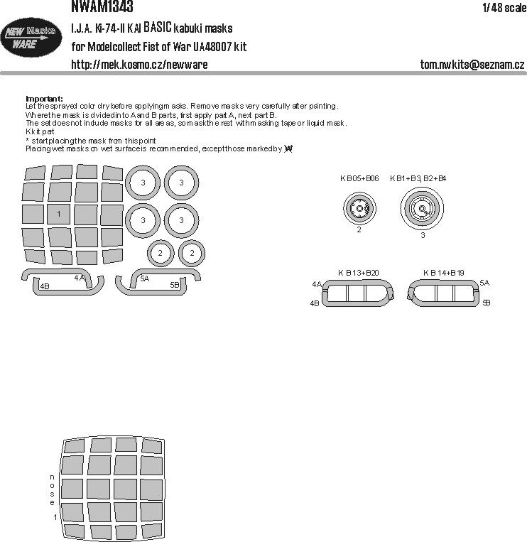 1:48 Tachikawa Ki-74-II KAI - BASIC Kabuki Masks (for Modelcollect Kits)