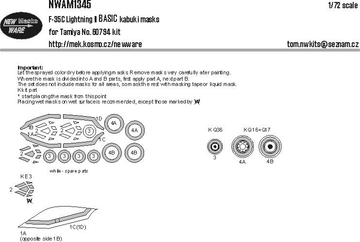 1:72 Lockheed Martin F-35 C Lightning II - BASIC Kabuki Masks (for Tamiya Kits)