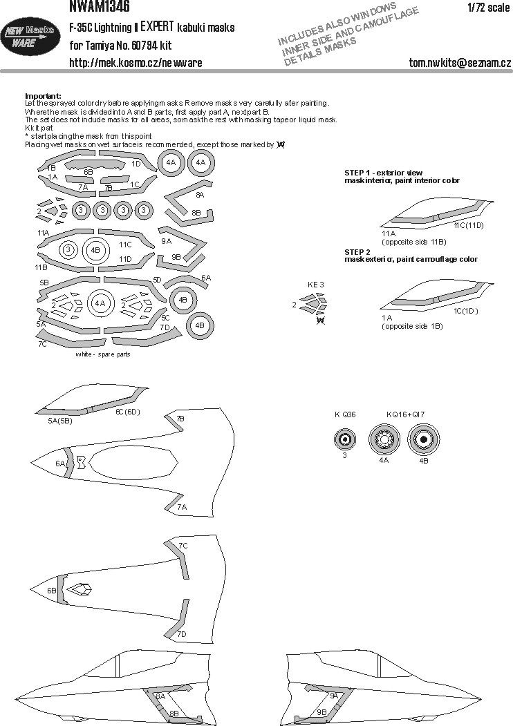 1:72 Lockheed Martin F-35 C Lightning II - EXPERT Kabuki Masks (for Tamiya Kits)