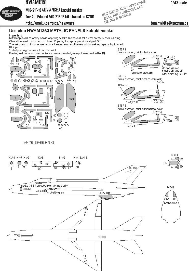 1:48 MiG-21 F-13 - ADVANCED Kabuki Masks (for Eduard Kits)