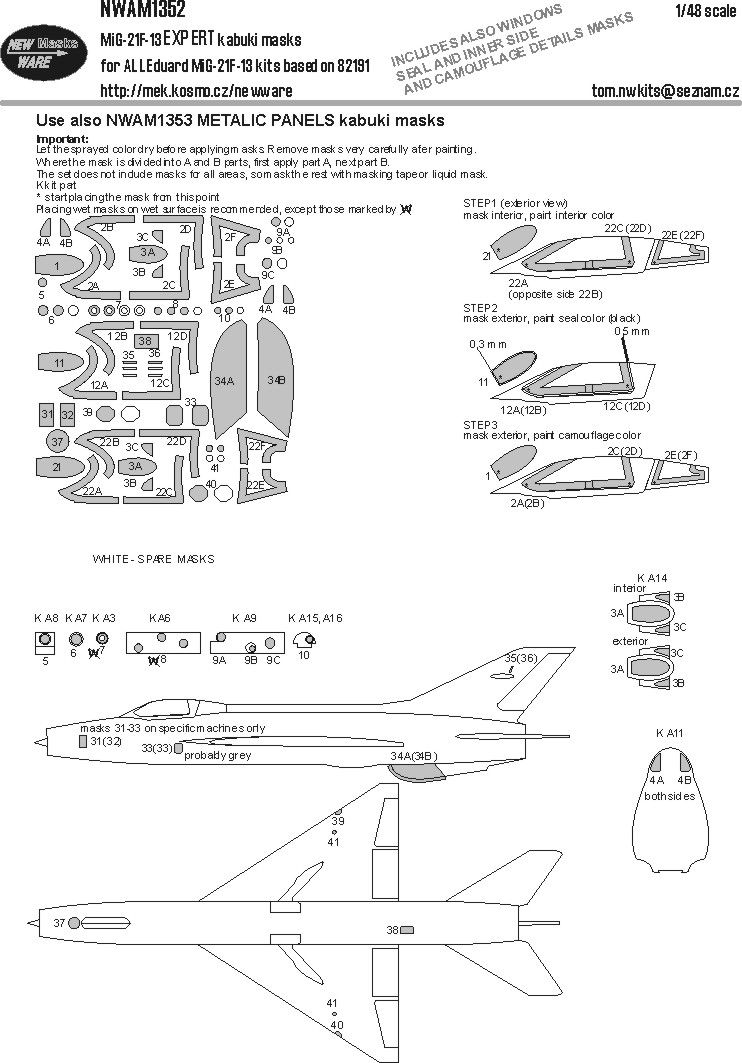 1:48 MiG-21 F-13 - EXPERT Kabuki Masks (for Eduard Kits)