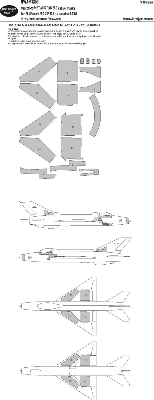 1:48 MiG-21 F-13 - Metallic Panels Kabuki Masks (for Eduard Kits)