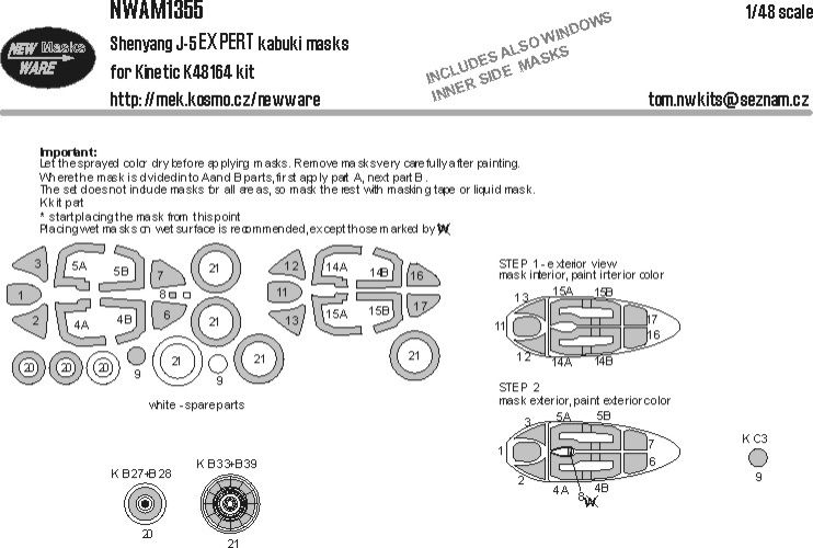 1:48 Shenyang J-5 - EXPERT Kabuki Masks (for Kinetic Kits)