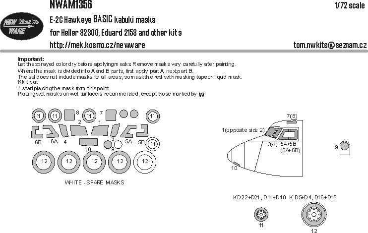 1:72 Grumman E-2 C Hawkeye - BASIC Kabuki Masks (for Heller and Eduard Kits)