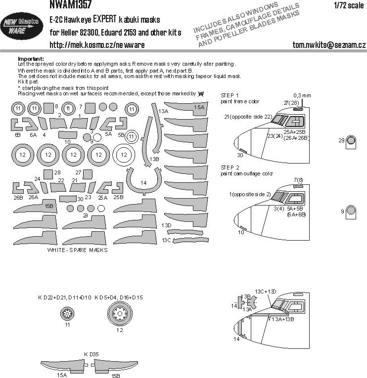1:72 Grumman E-2 C Hawkeye - EXPERT Kabuki Masks (for Heller and Eduard Kits)