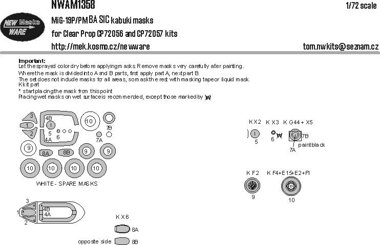 1:72 MiG-19 P/PM - BASIC Kabuki Masks (for Clear Prop Kits)
