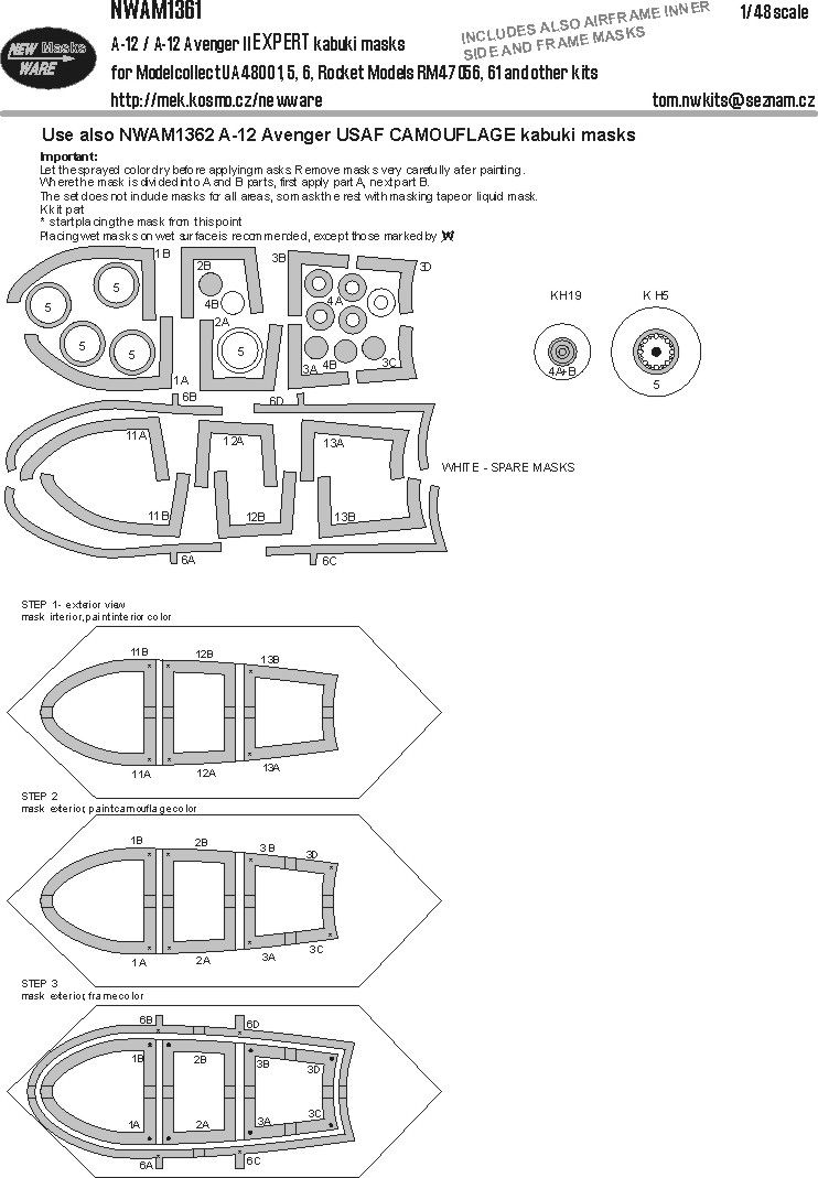 1:48 McDonnell Douglas A-12 Avenger - EXPERT Kabuki Masks (for Modelcollect and Rocket Models Kits)