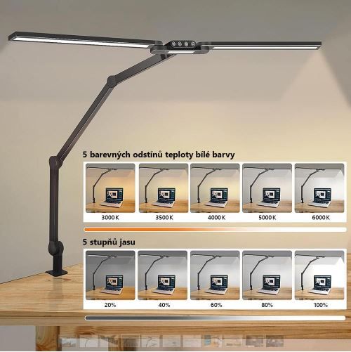 LED stolní pracovní lampa, stmívatelná, 3000 - 6500 K, 24W-černá