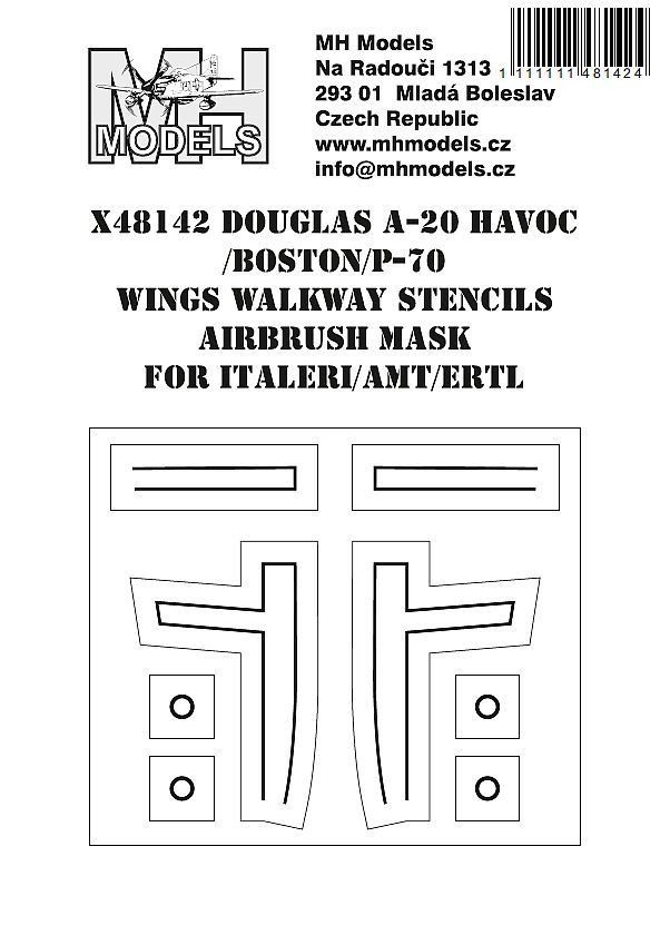 1:48 Douglas A-20 Havoc/Boston / P-70 wings walkway stencils airbrush mask for Italeri / AMT/ERTL
