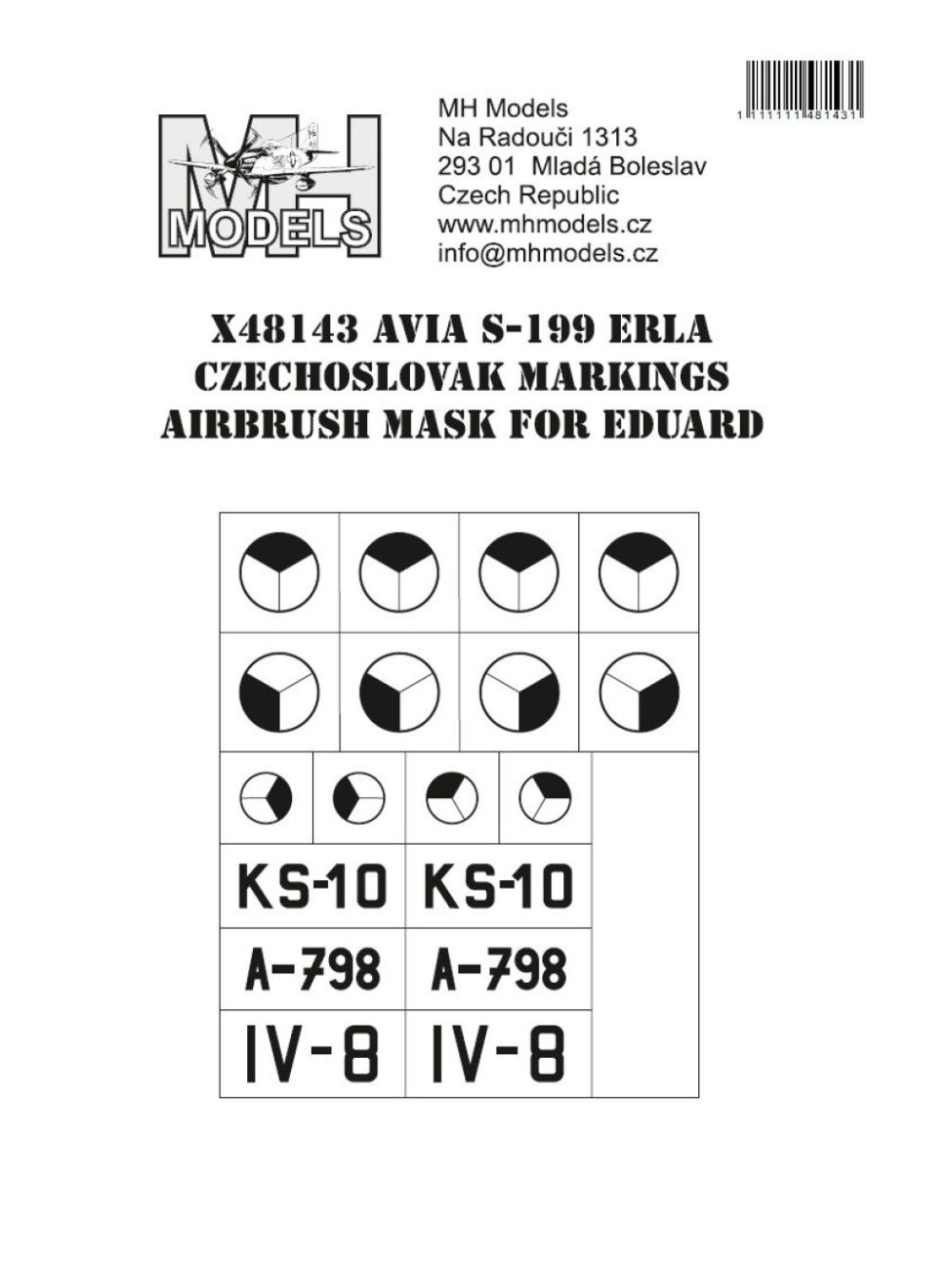 1:48 Avia S-199 Erla Czechoslovak markings airbrush mask for Eduard