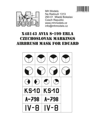 1:48 Avia S-199 Erla Czechoslovak markings airbrush mask for Eduard