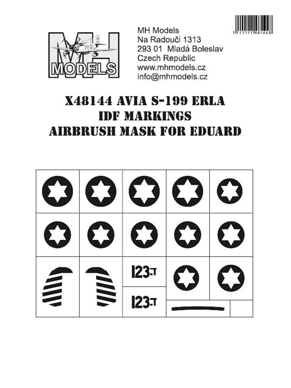 1:48 Avia S-199 Erla IDF markings airbrush mask for Eduard