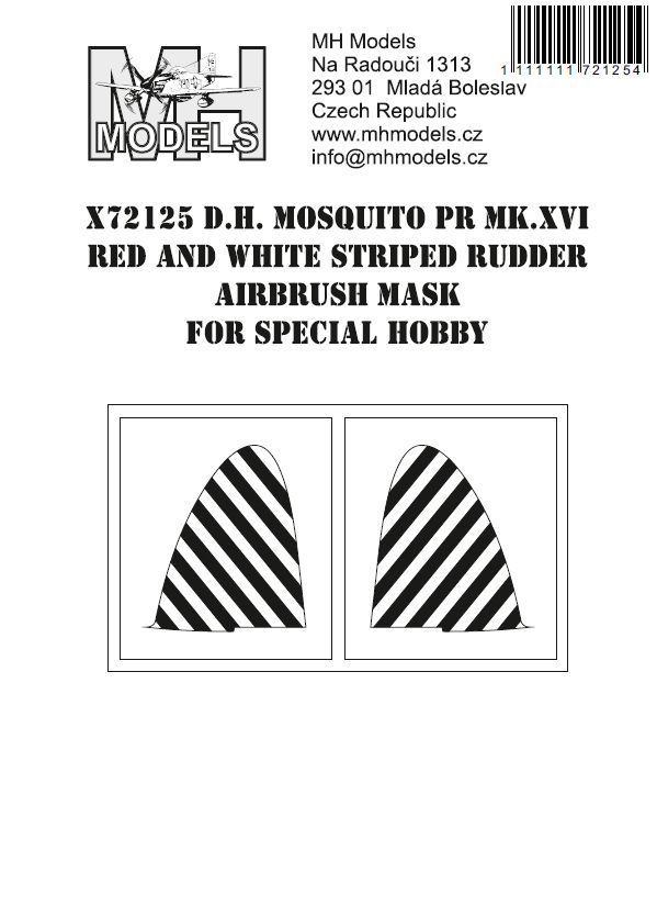 1:72 D.H. Mosquito PR Mk.XVI Red And White Striped Rudder Airbrush Mask (For Special Hobby)
