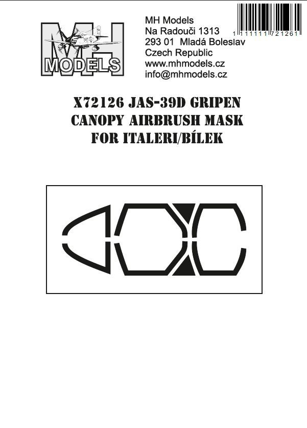 1:72 JAS-39D Gripen Canopy Airbrush Mask (For Italeri/Bílek)