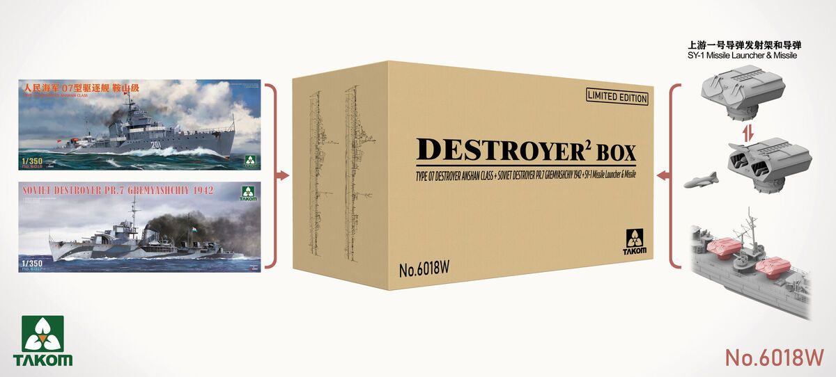 1:350 Destroyer 2 Box (Limited Edition) Chinese Type 07 Destroyer - Anshan Class + Soviet Destroyer PR.7 Gremyashchiy - Gnevny-Class (1942) + SY-1 Missile Launcher & Missile