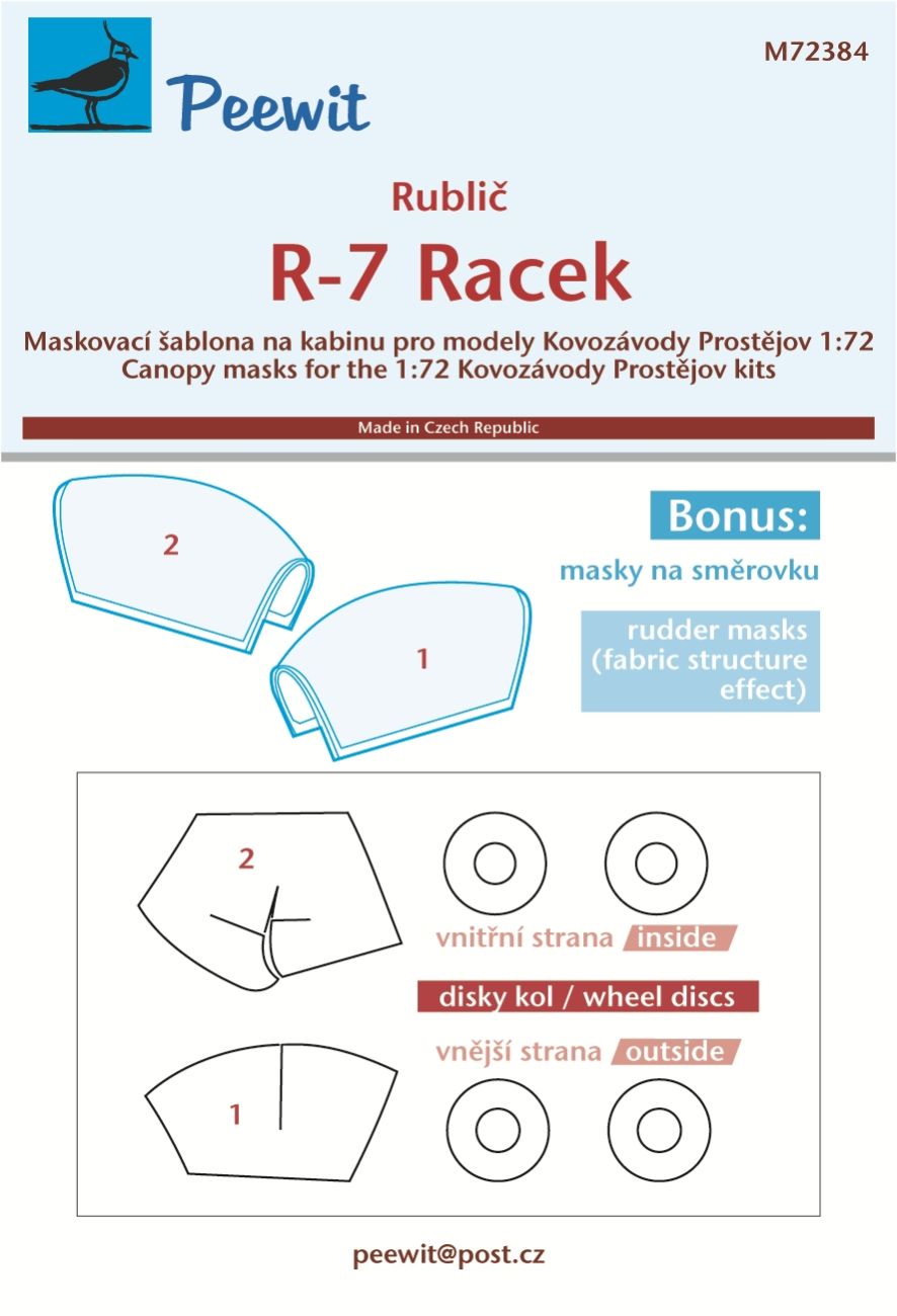 1:72 Rublic R-7 Racek - Canopy and Wheels Paint Masks Set (for Kovozavody Prostejov Kits)