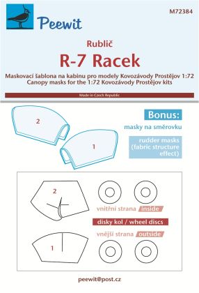1:72 Rublic R-7 Racek - Canopy and Wheels Paint Masks Set (for Kovozavody Prostejov Kits)