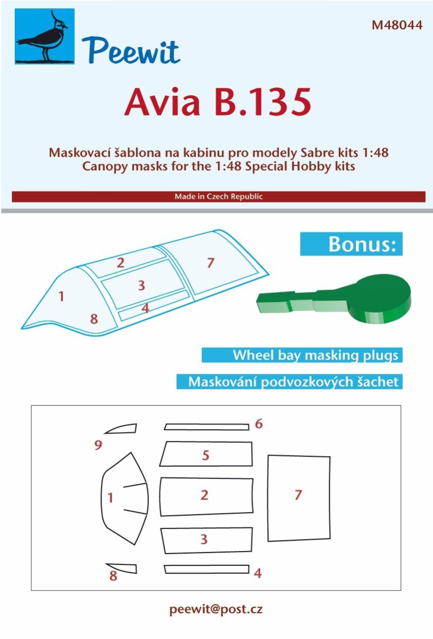 1:48 Avia B-135 - Canopy and Undercarriage Bay Paint Masks Set (for Special Hobby Kits)