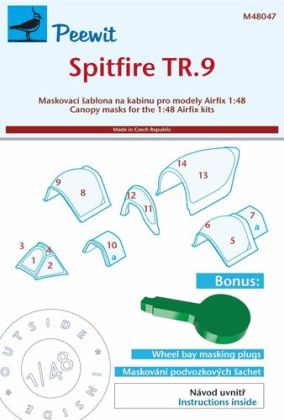 1:48 Spitfire TR.9 - Canopy and Undercarriage Bay Paint Masks Set (for Airfix Kits)