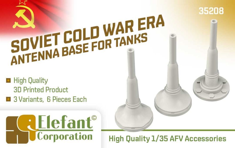 1:35 Soviet cold war era antenna base for tanks, 3 variants, 6 pcs. each