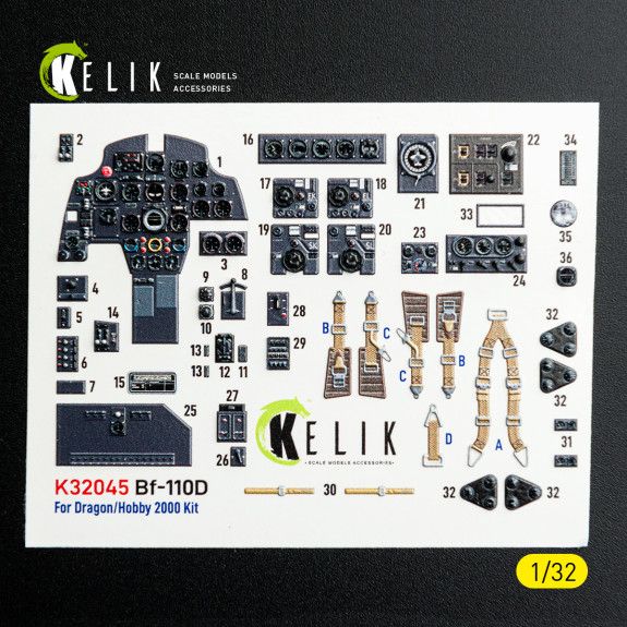 1:32 Bf-110D - interior 3D decals for Dragon/Hobby