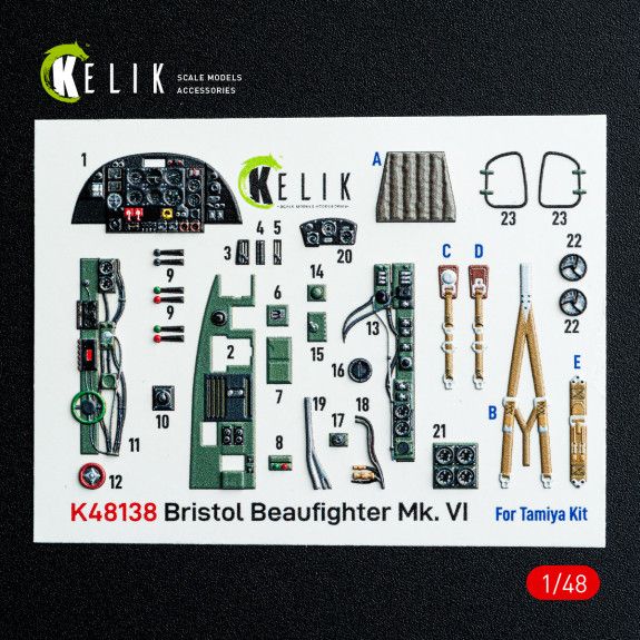 1:48 Bristol Beaufighter Mk.VI - interior 3D decals for Tamiya kit