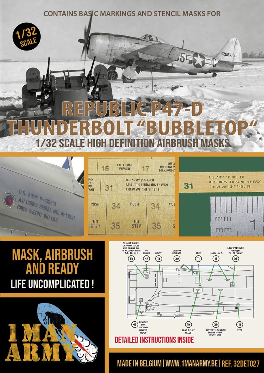 1:32 Republic P-47 D Thunderbolt Bubbletop - Airbrush Masks Set (for Revell and Trumpeter Kits)