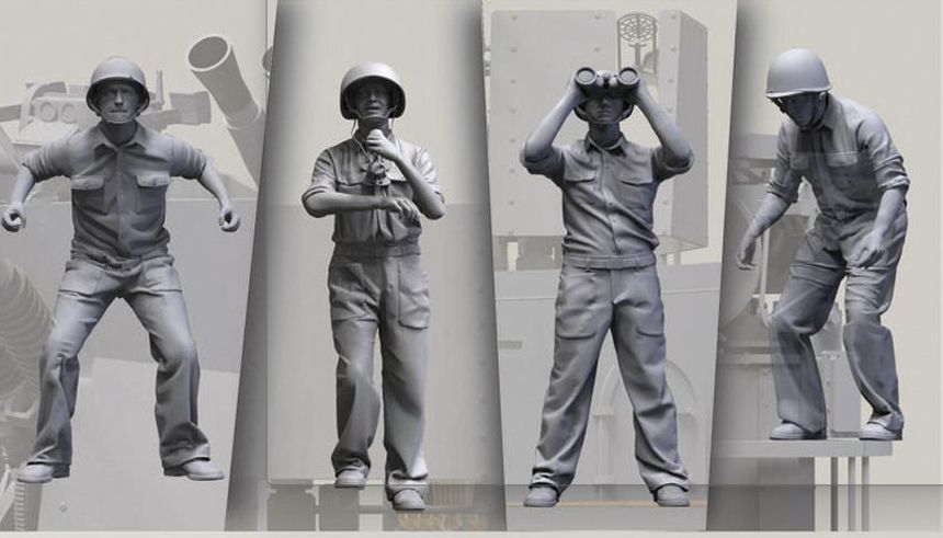 1:35 US Navy WWII Anti-Aircraft 40 mm Quad Bofors Gun Crew Set 2