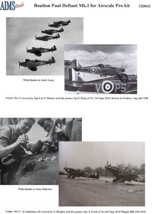 1:32 Boulton Paul Defiant Mk.I - Decals Set (for Airscale Pro Kit Kits)