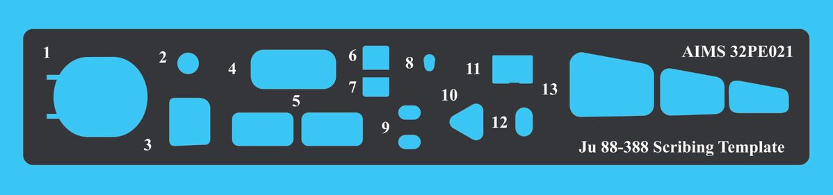 1:32 Junkers Ju-88 / Ju-188 / Ju-388 - Panel Scribing Template.(for Revell Kits)
