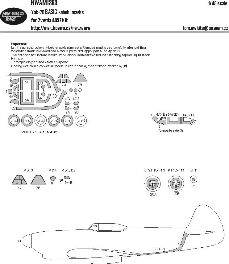 1:48 Yakovlev Yak-7B - BASIC Kabuki Masks (for Zvezda Kits)