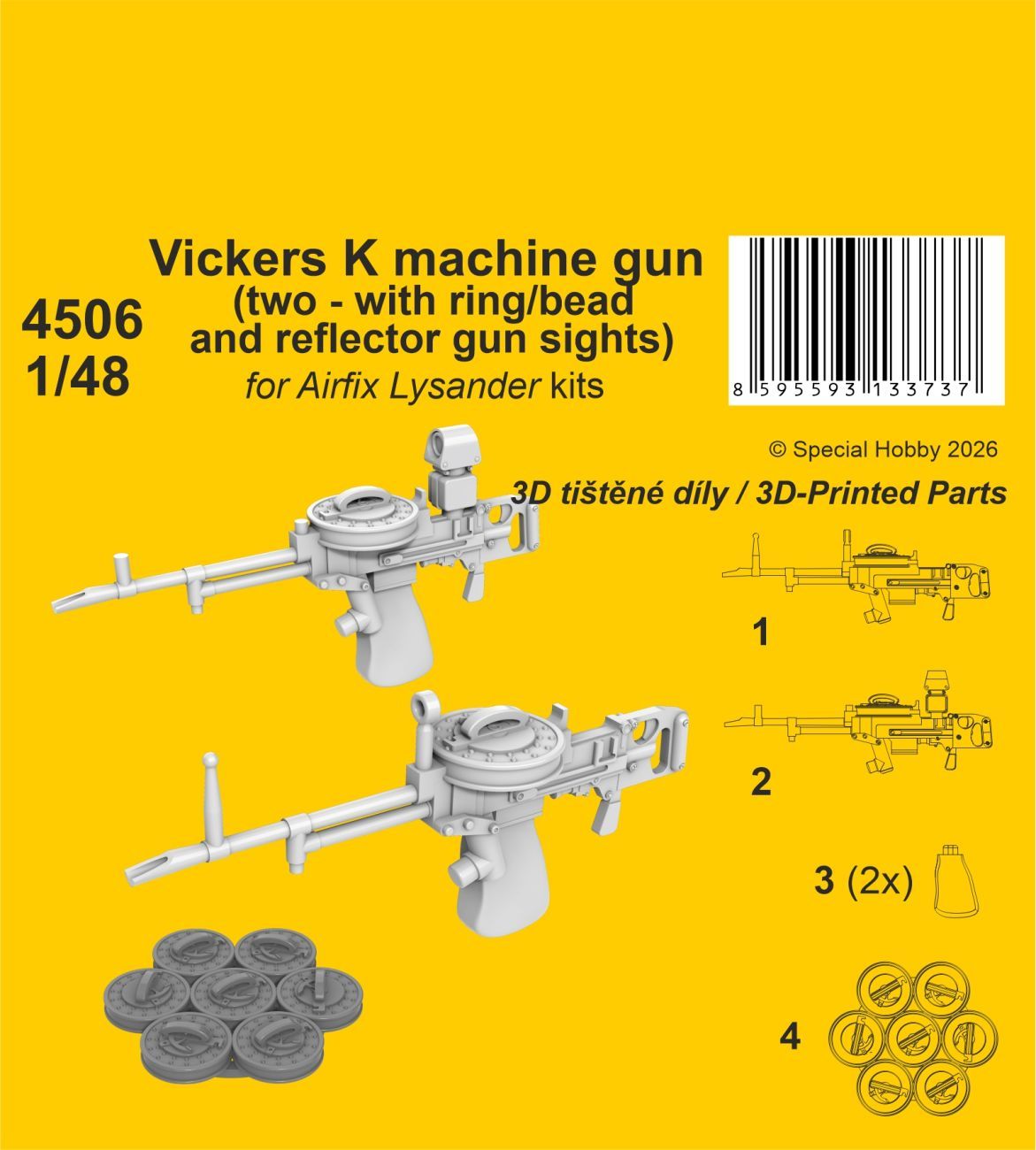1:48 Vickers K machine gun (two - with ring/bead and reflector gun sights),1/48 Lysander/ for Airfix kits