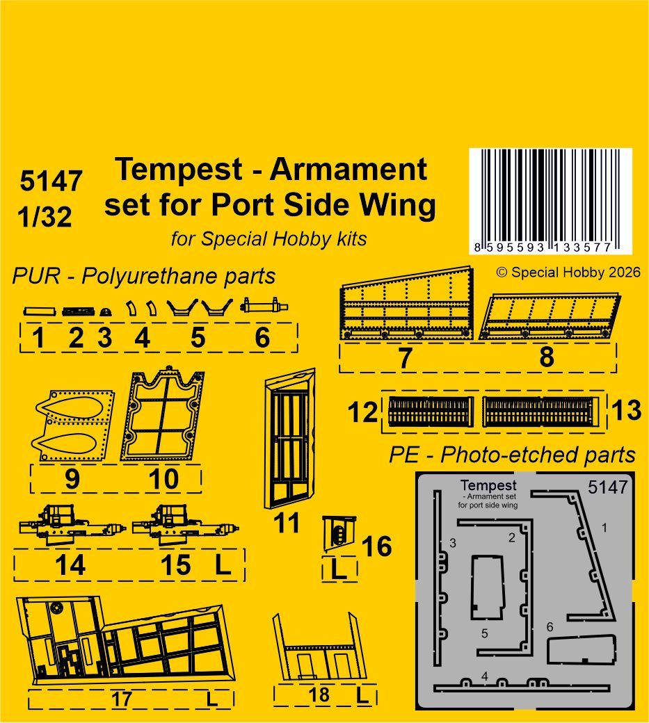 1:32 Tempest - Armament set for Port Side Wing / for Special Hobby kit