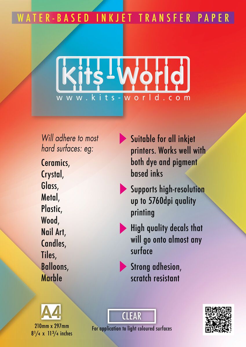 INKJET Clear Decal paper x 3 sheet (210mm x 297mm)
