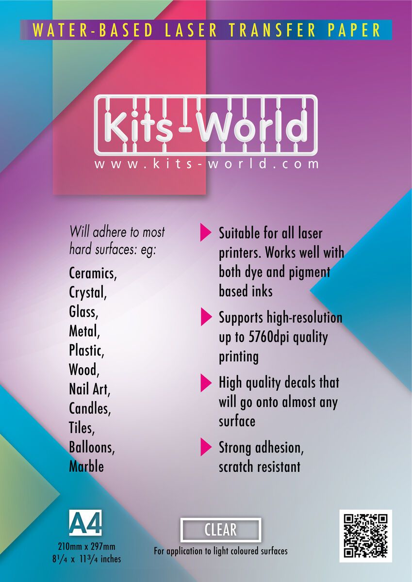 LASER White Decal paper x 3 sheets (210mm x 297mm)