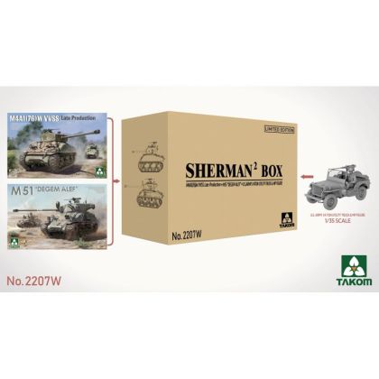 1:35 Sherman Two Box - M4A1(76W) VVSS Late Production & M51 Degem Alef & US Army 1/4 ton Utility Truck & MP Figure