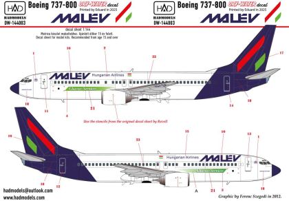 1:144 Boeing 737 800 MALÉV decal sheet