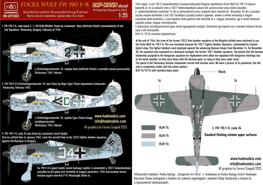 1:35 FW 190 F-8 (green C, Black 2, White 34) Decal sheet 