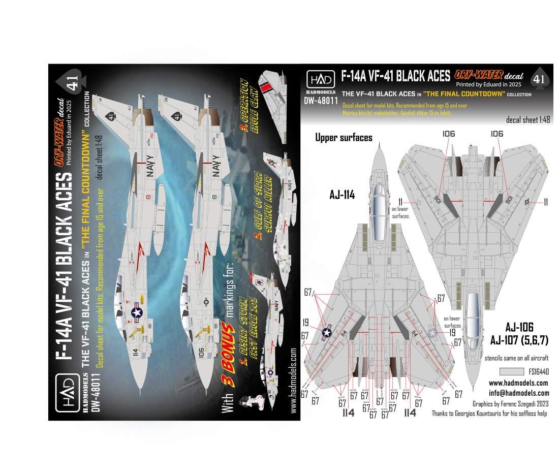 1:48 F-14A Vf-41 Black Aces decal sheet The final countdown