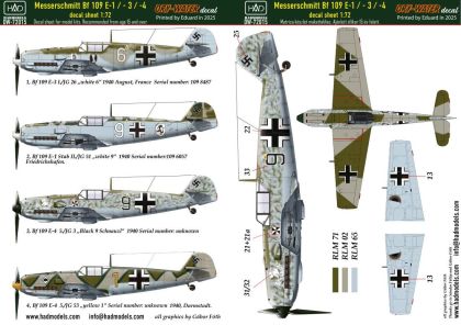 1:72 Messerschmitt Bf 109 E-1; E-2;E-3 decal sheet